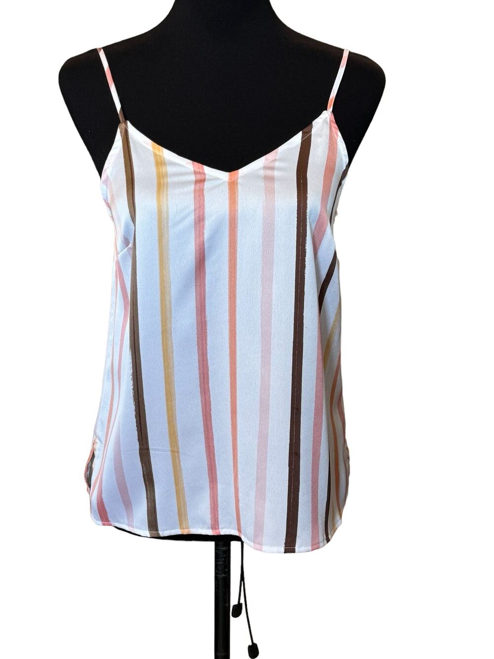 New ~ HALOGEN ~  Striped V neck Spaghetti Strap Top Size XS FALL layering